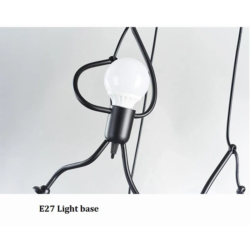 Vintage Iron Little Man Modern Arts Chandelier LED Ceiling Lamp Home Living Room Children Bedroom Decor Black E27