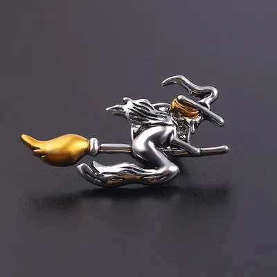 Vintage Magician Brooch Witches Ride Broom Badge Metal Brooch Clothing Backpack Pin Fashion Jewelry Decoration Vintage Magician Brooch Witches Ride Broom Badge Metal Brooch Clothing Backpack Pin Fashion Jewelry Decoration