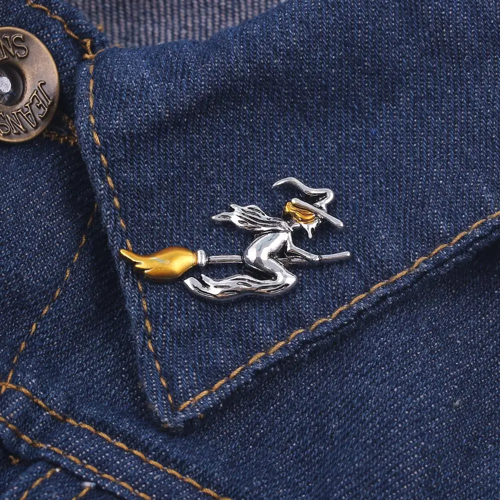 Vintage Magician Brooch Witches Ride Broom Badge Metal Brooch Clothing Backpack Pin Fashion Jewelry Decoration Vintage Magician Brooch Witches Ride Broom Badge Metal Brooch Clothing Backpack Pin Fashion Jewelry Decoration