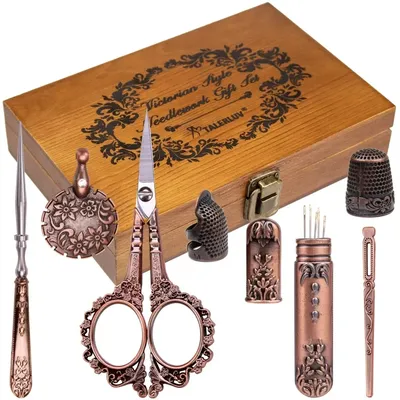 Vintage Sewing Kit Complete European Style Antique Embroidery Scissors Set Retro Sewing Diy Craft Supplies with Needles Vintage Sewing Kit Complete European Style Antique Embroidery Scissors Set Retro Sewing Diy Craft Supplies with Needles