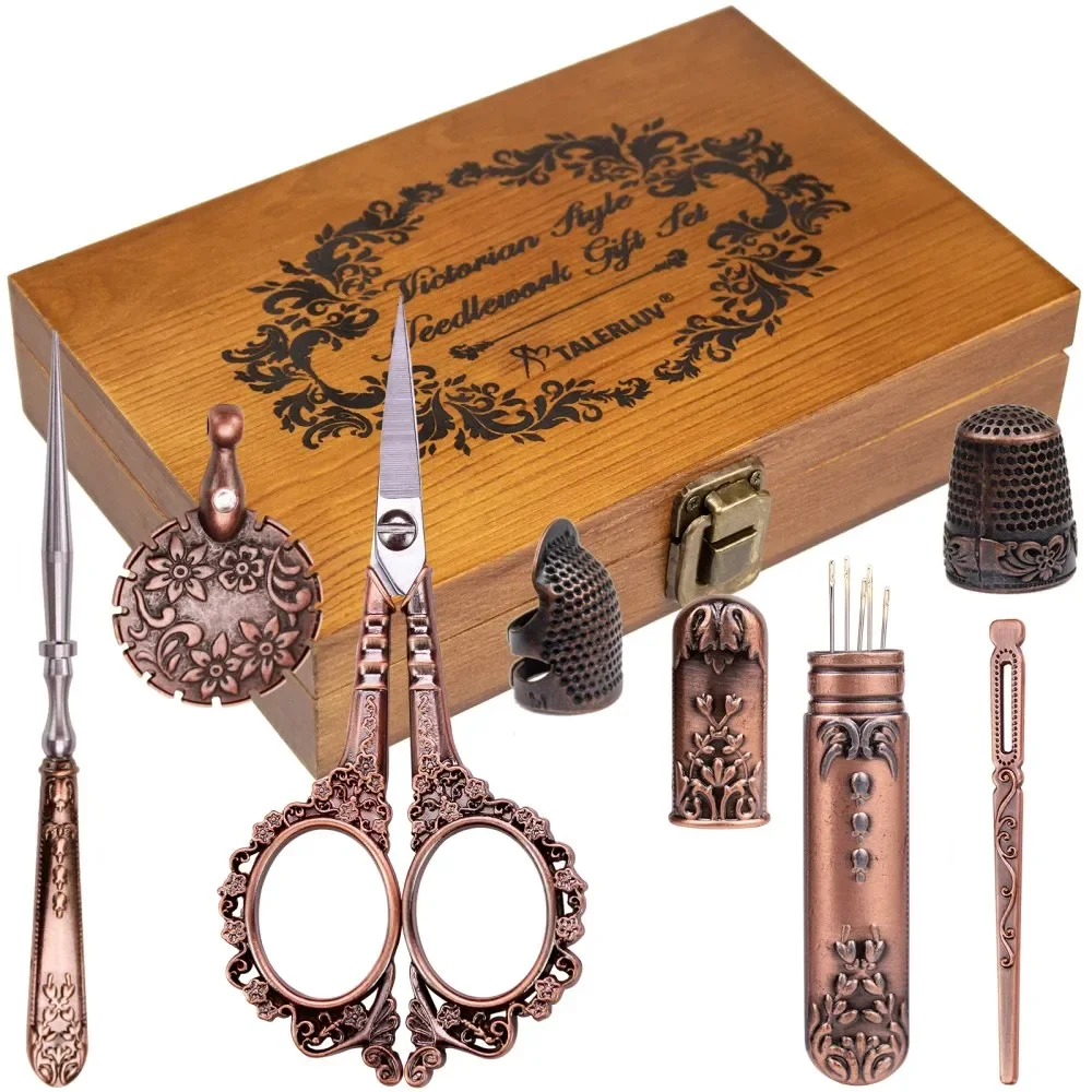 Vintage Sewing Kit Complete European Style Antique Embroidery Scissors Set Retro Sewing Diy Craft Supplies with Needles Vintage Sewing Kit Complete European Style Antique Embroidery Scissors Set Retro Sewing Diy Craft Supplies with Needles