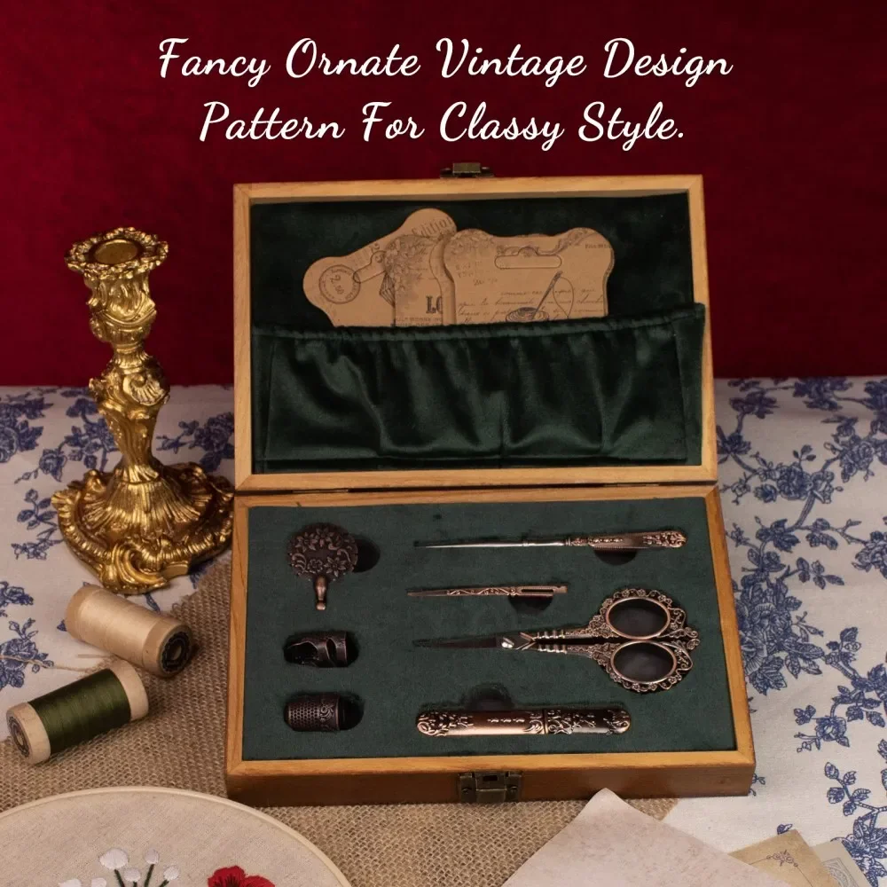 Vintage Sewing Kit Complete European Style Antique Embroidery Scissors Set Retro Sewing Diy Craft Supplies with Needles Vintage Sewing Kit Complete European Style Antique Embroidery Scissors Set Retro Sewing Diy Craft Supplies with Needles