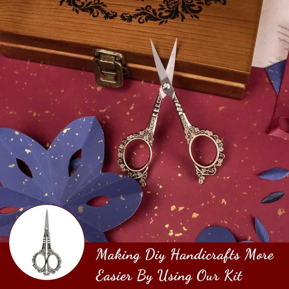Vintage Sewing Kit Complete European Style Antique Embroidery Scissors Set Retro Sewing Diy Craft Supplies with Needles Vintage Sewing Kit Complete European Style Antique Embroidery Scissors Set Retro Sewing Diy Craft Supplies with Needles