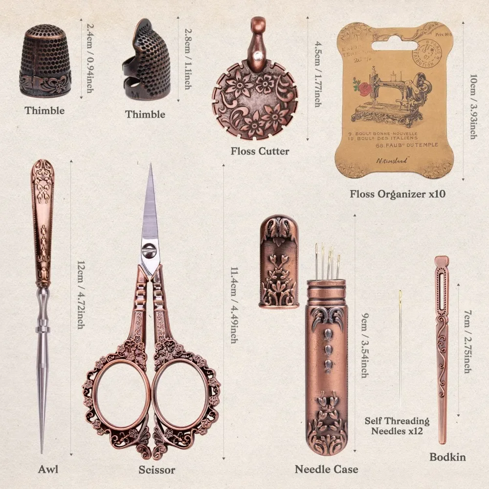 Vintage Sewing Kit Complete European Style Antique Embroidery Scissors Set Retro Sewing Diy Craft Supplies with Needles Vintage Sewing Kit Complete European Style Antique Embroidery Scissors Set Retro Sewing Diy Craft Supplies with Needles
