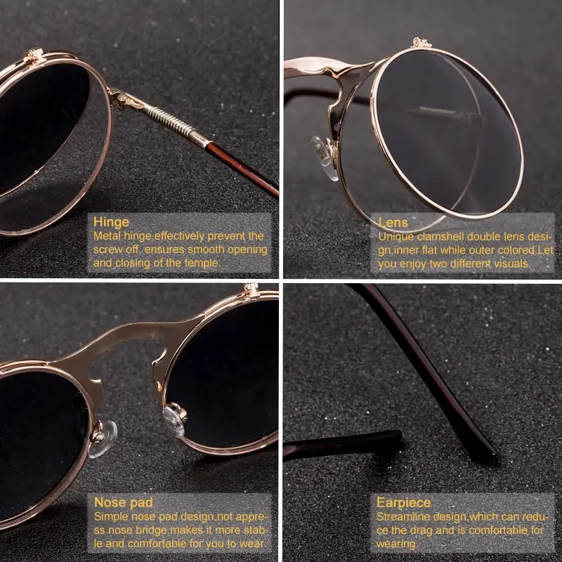 Vintage Steampunk Flip Sunglasses Retro Round Metal Sun Glasses for Men and Women Brand Designer Circle Oculos Vintage Steampunk Flip Sunglasses Retro Round Metal Sun Glasses for Men and Women Brand Designer Circle Oculos