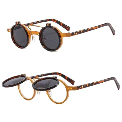 Vintage Steampunk Flip Up Sunglasses Retro Small Round Metal Sun Glasses for Men Women Brand Circle Oculos Ins Shade Vintage Steampunk Flip Up Sunglasses Retro Small Round Metal Sun Glasses for Men Women Brand Circle Oculos Ins Shade
