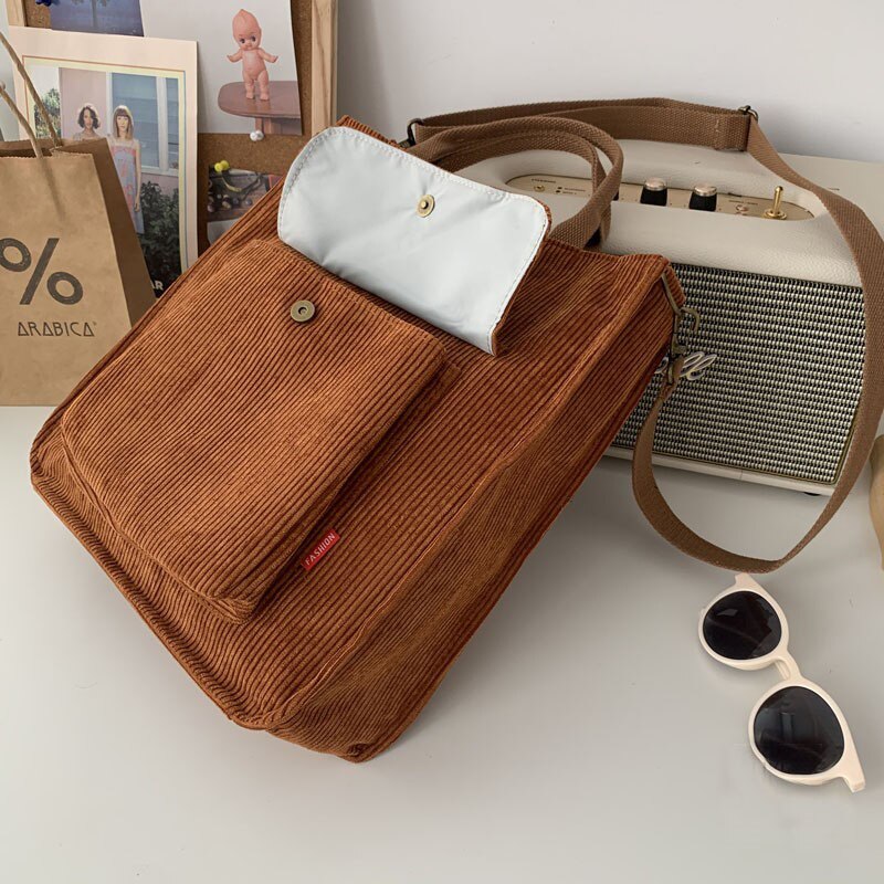 Vintage Style Corduroy Shoulder Bag