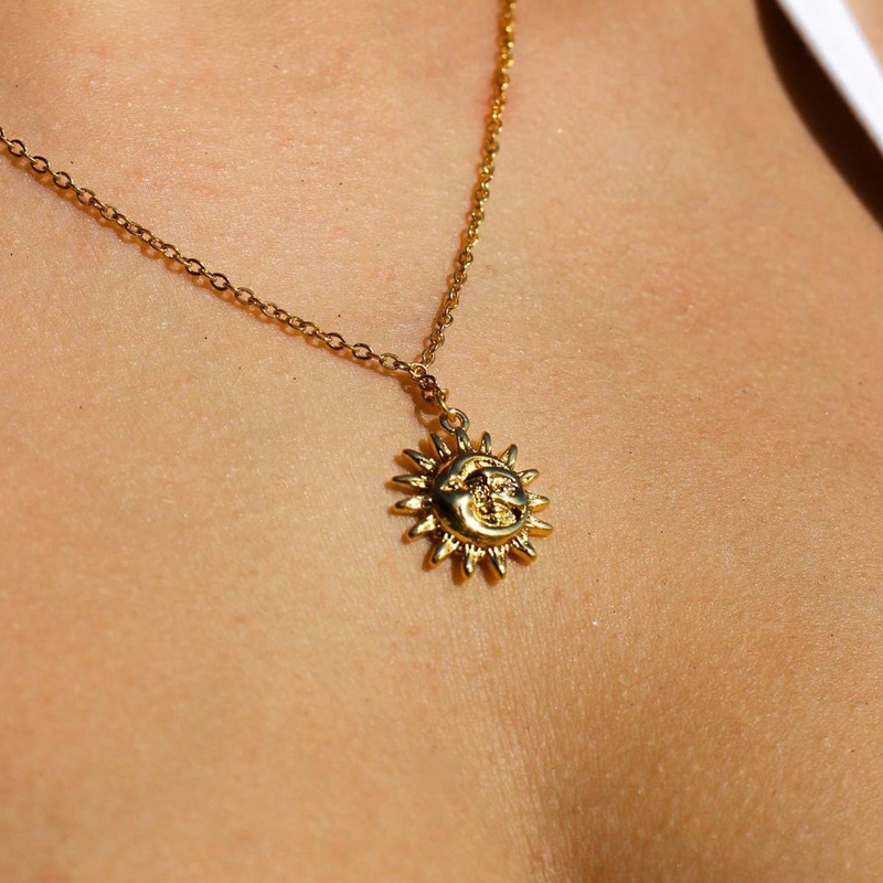 Vintage Style Sun And Moon Pendant Necklace Vintage Style Sun And Moon Pendant Necklace