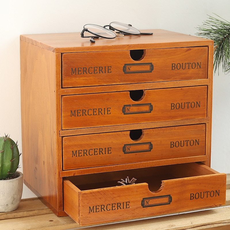 Vintage Wooden Desktop Storage Drawers
