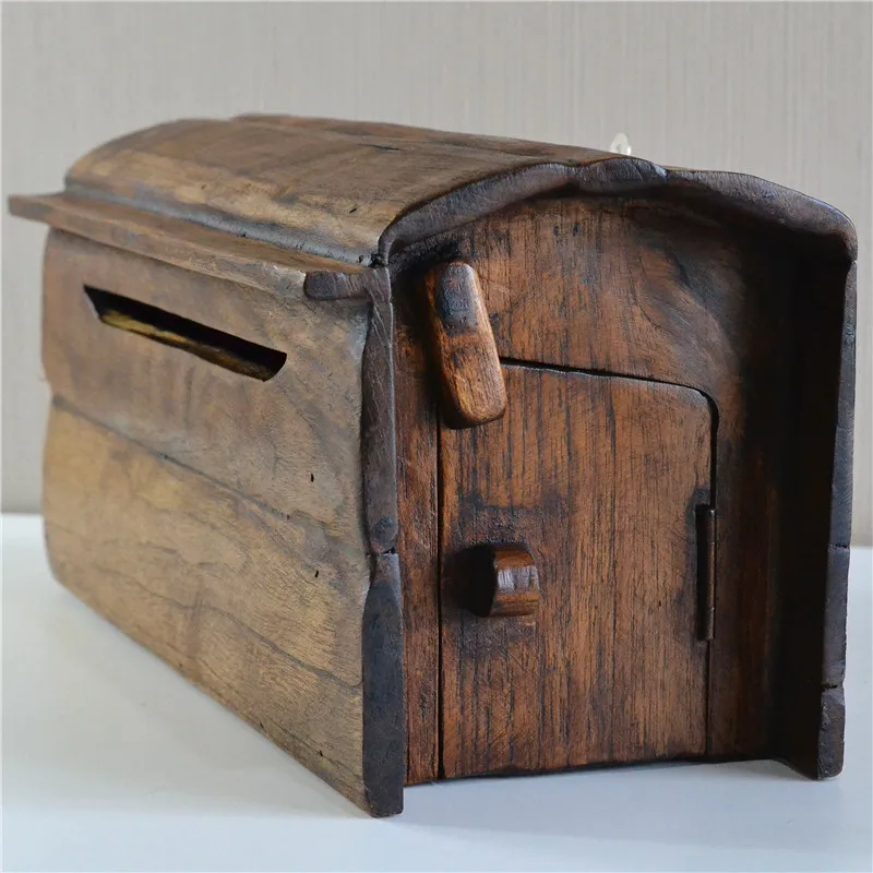Vintage Wooden Mailbox for Outdoor Wall, Rustic Garden Mailbox, Weatherproof Letterbox, European Style House Sign