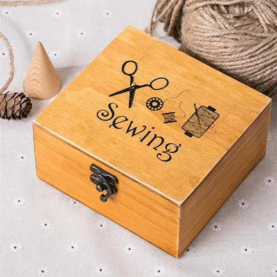 Vintage Wooden Sewing Box Full Kit