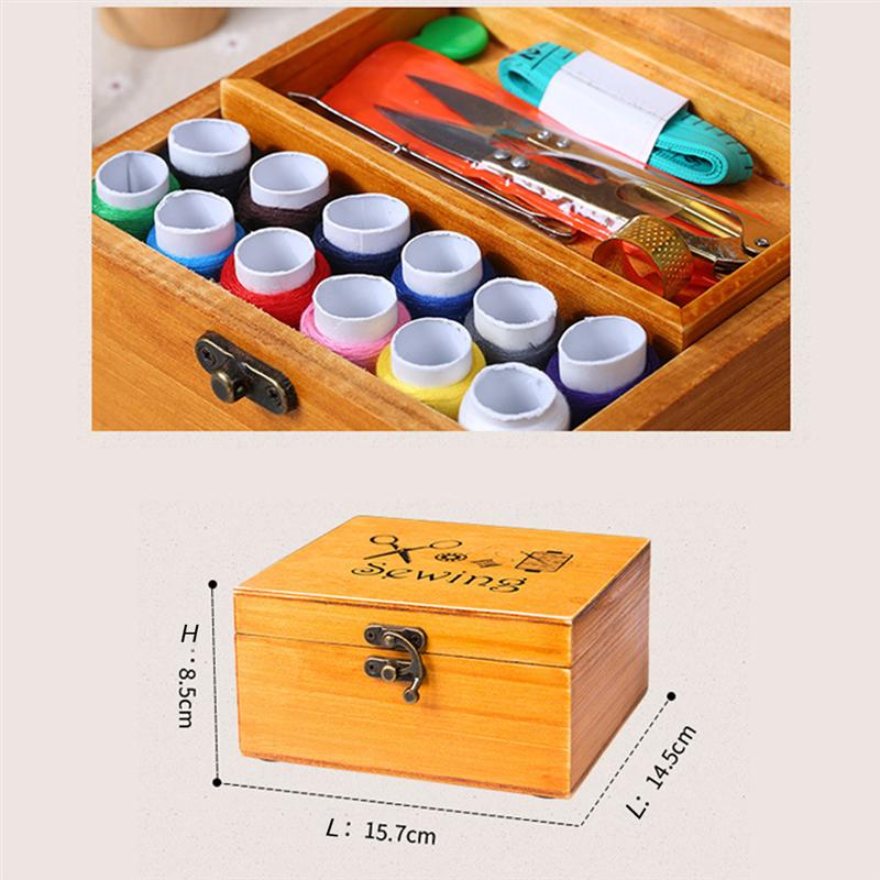 Vintage Wooden Sewing Box Full Kit