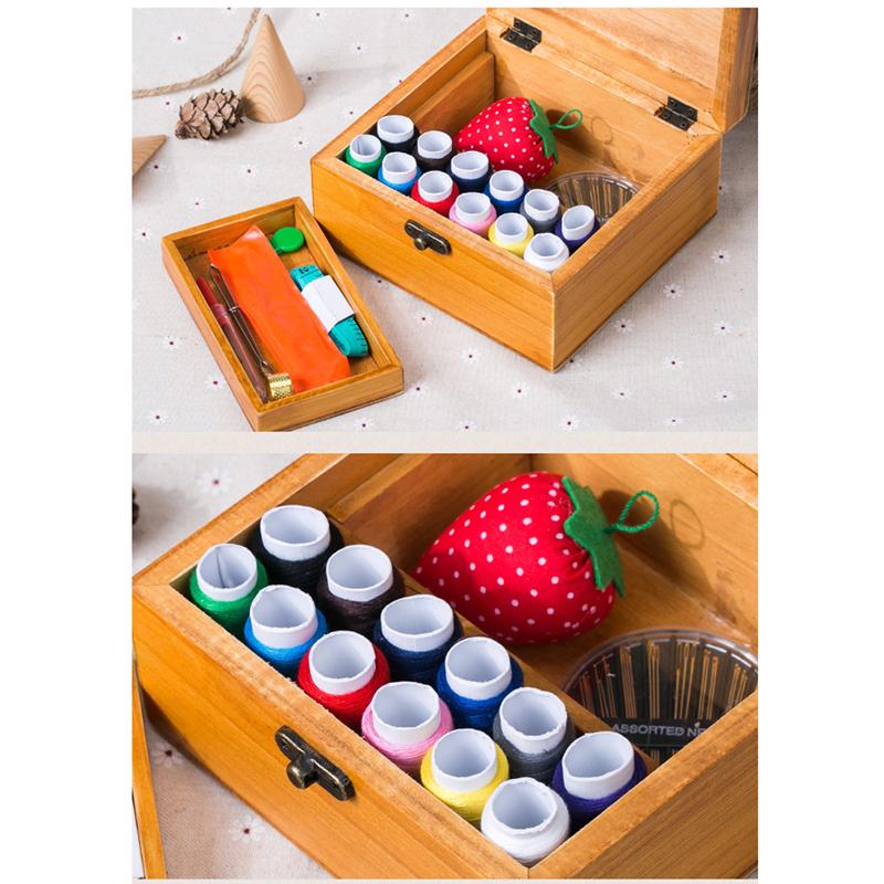 Vintage Wooden Sewing Box Full Kit