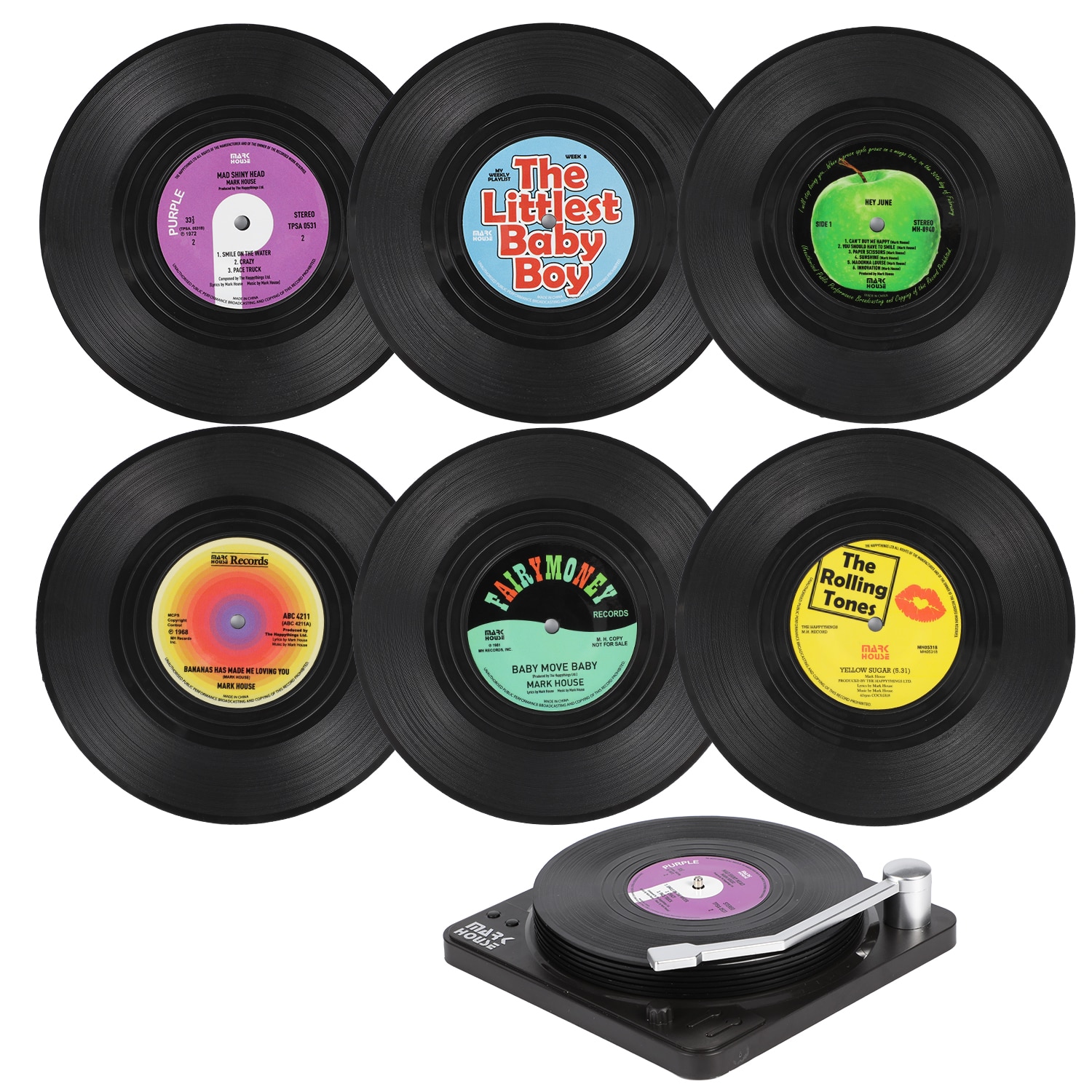 Vinyl Non Slip Record Coasters (6pcs)