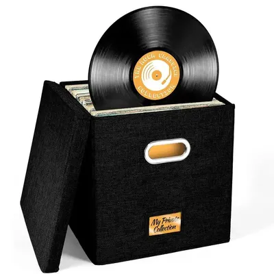 Vinyl Record Storage Box for up to 50+ 12-Inch Albums, Records Crate, LP Album Storage, Fabric Storage Boxes with Lids Vinyl Record Storage Box for up to 50+ 12-Inch Albums, Records Crate, LP Album Storage, Fabric Storage Boxes with Lids