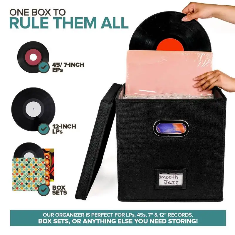 Vinyl Record Storage Box for up to 50+ 12-Inch Albums, Records Crate, LP Album Storage, Fabric Storage Boxes with Lids Vinyl Record Storage Box for up to 50+ 12-Inch Albums, Records Crate, LP Album Storage, Fabric Storage Boxes with Lids