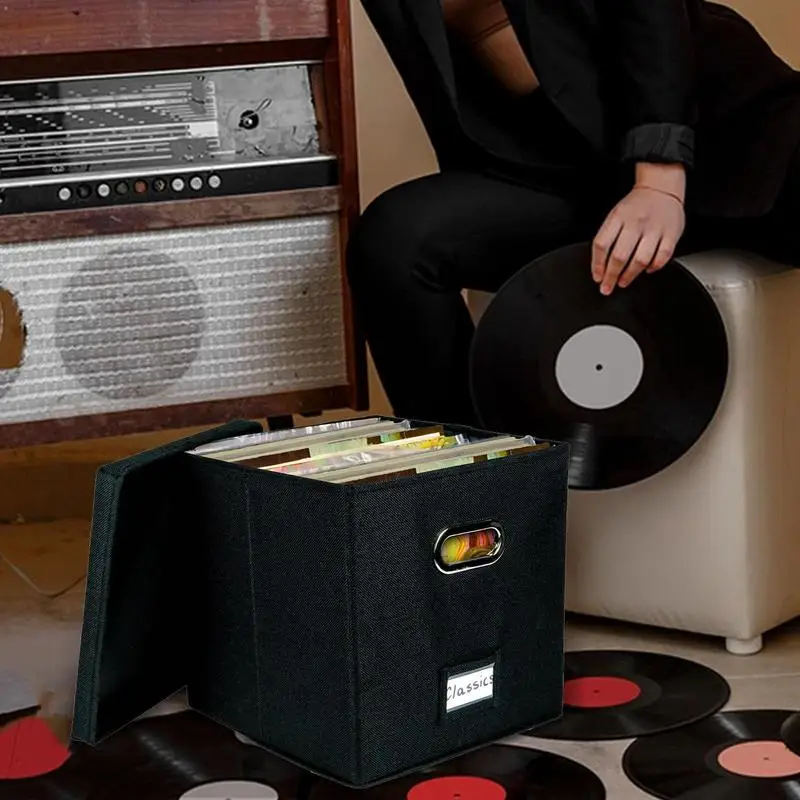 Vinyl Record Storage Box for up to 50+ 12-Inch Albums, Records Crate, LP Album Storage, Fabric Storage Boxes with Lids Vinyl Record Storage Box for up to 50+ 12-Inch Albums, Records Crate, LP Album Storage, Fabric Storage Boxes with Lids