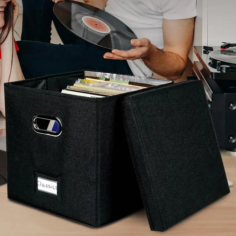 Vinyl Record Storage Box for up to 50+ 12-Inch Albums, Records Crate, LP Album Storage, Fabric Storage Boxes with Lids Vinyl Record Storage Box for up to 50+ 12-Inch Albums, Records Crate, LP Album Storage, Fabric Storage Boxes with Lids