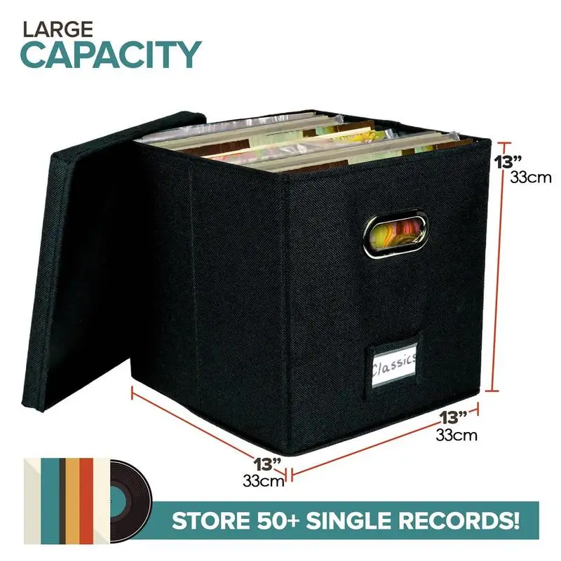Vinyl Record Storage Box for up to 50+ 12-Inch Albums, Records Crate, LP Album Storage, Fabric Storage Boxes with Lids Vinyl Record Storage Box for up to 50+ 12-Inch Albums, Records Crate, LP Album Storage, Fabric Storage Boxes with Lids