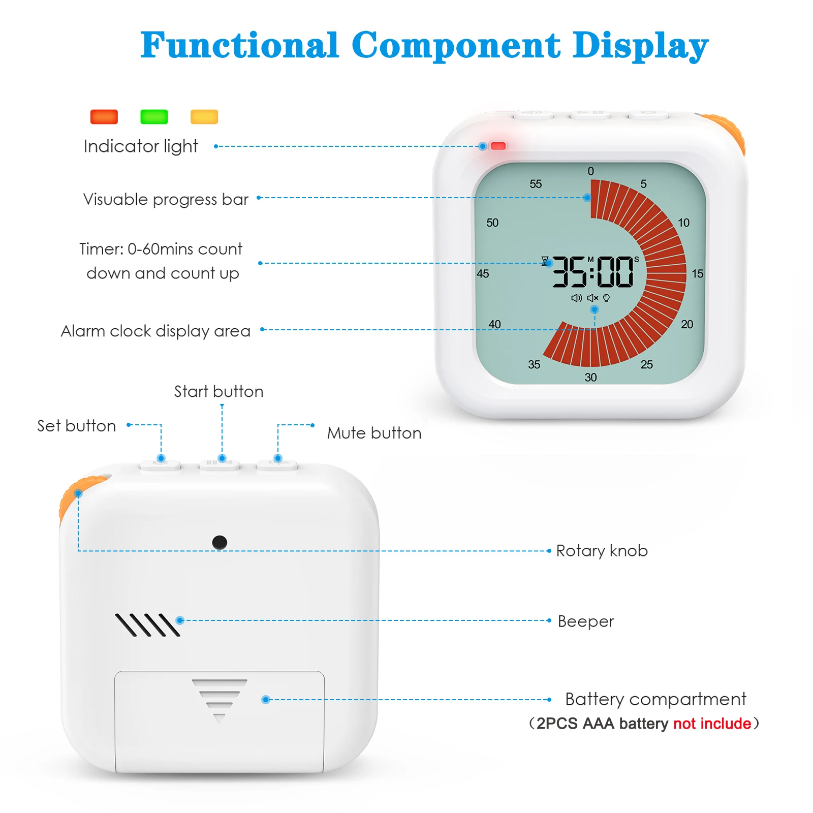 Visual Timer Digital Countdown Timer 60-Minute Silent Classroom Timer Management Tool for Home School Office Kitchen