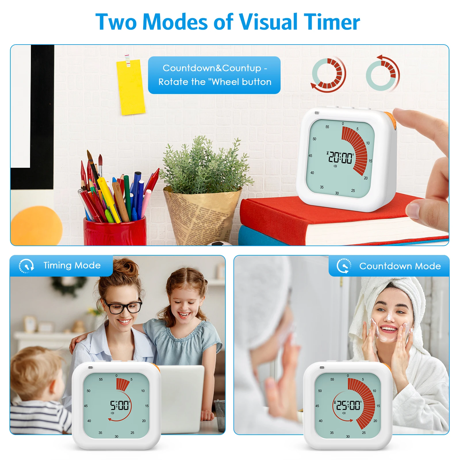 Visual Timer Digital Countdown Timer 60-Minute Silent Classroom Timer Management Tool for Home School Office Kitchen
