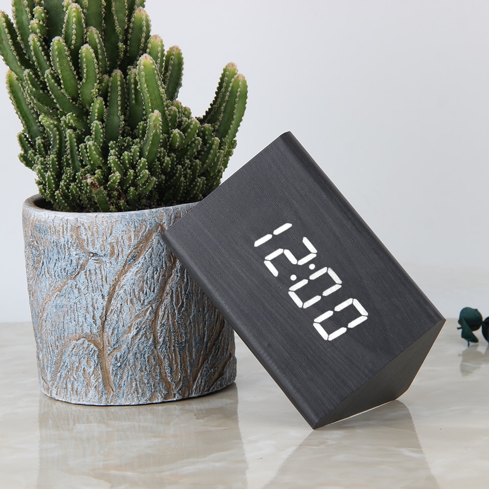 Voice Control Alarm Wooden LED Clock