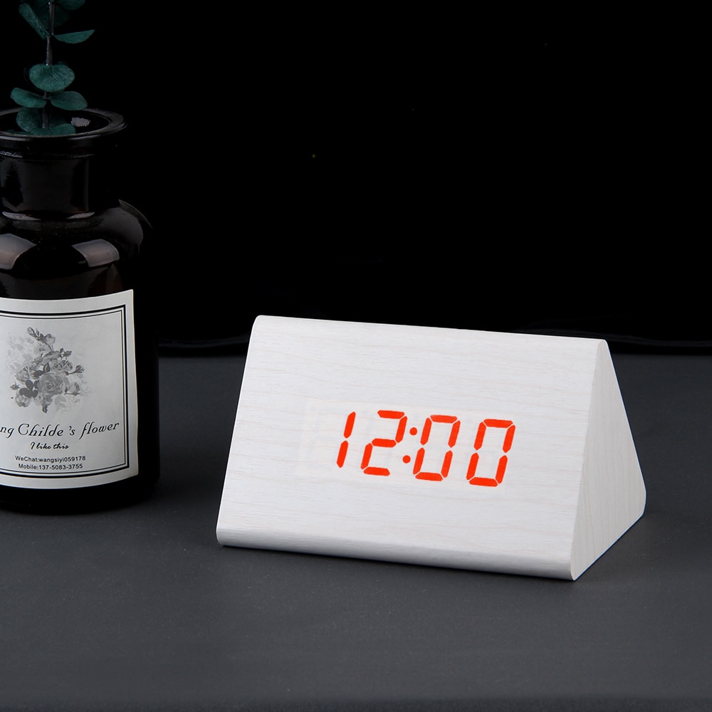 Voice Control Alarm Wooden LED Clock