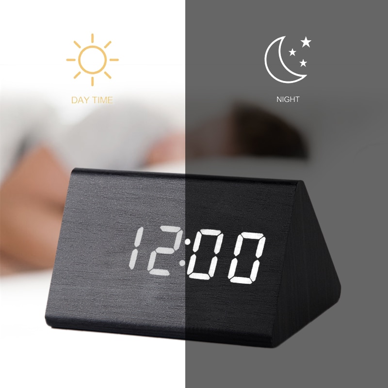 Voice Control Alarm Wooden LED Clock