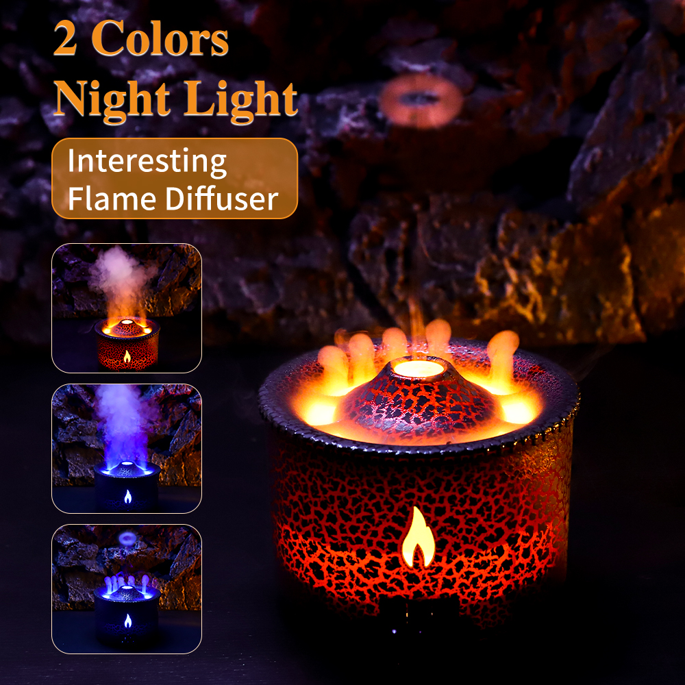 Volcano Fire Flame Air Humidifier Aroma Diffuser Essential Oil with Remote Control