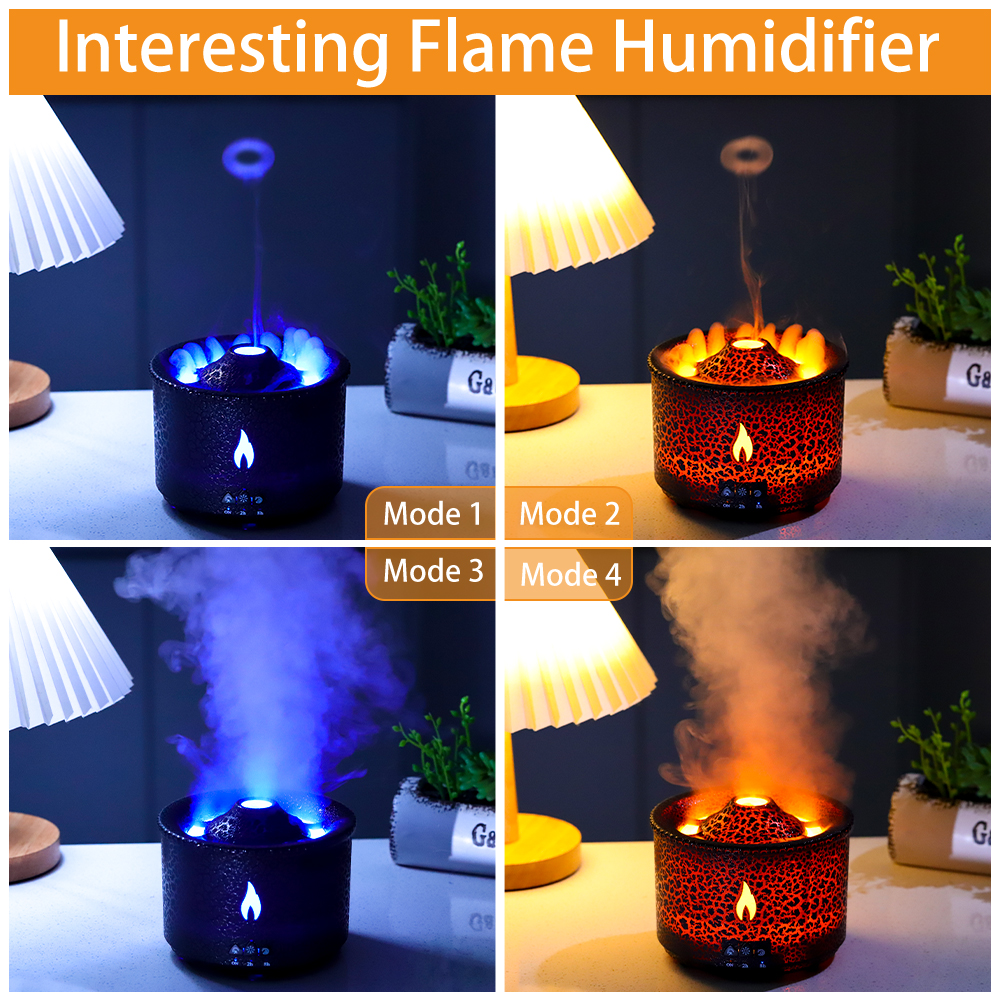 Volcano Fire Flame Air Humidifier Aroma Diffuser Essential Oil with Remote Control