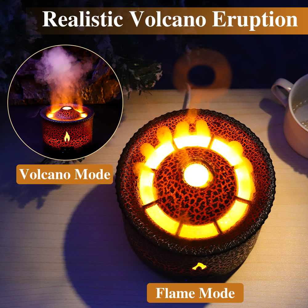 Volcano Fire Flame Air Humidifier Aroma Diffuser Essential Oil with Remote Control