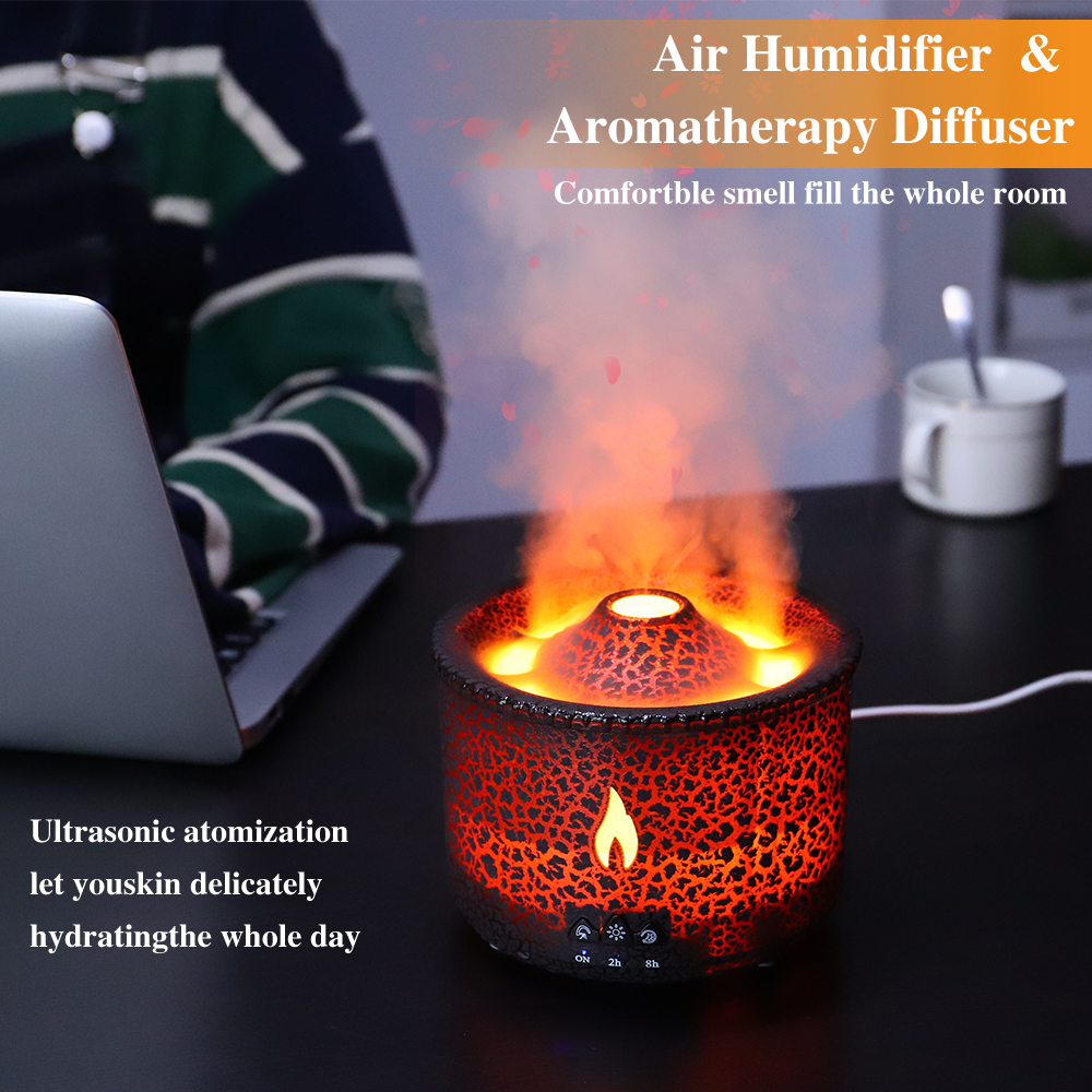 Volcano Fire Flame Air Humidifier Aroma Diffuser Essential Oil with Remote Control