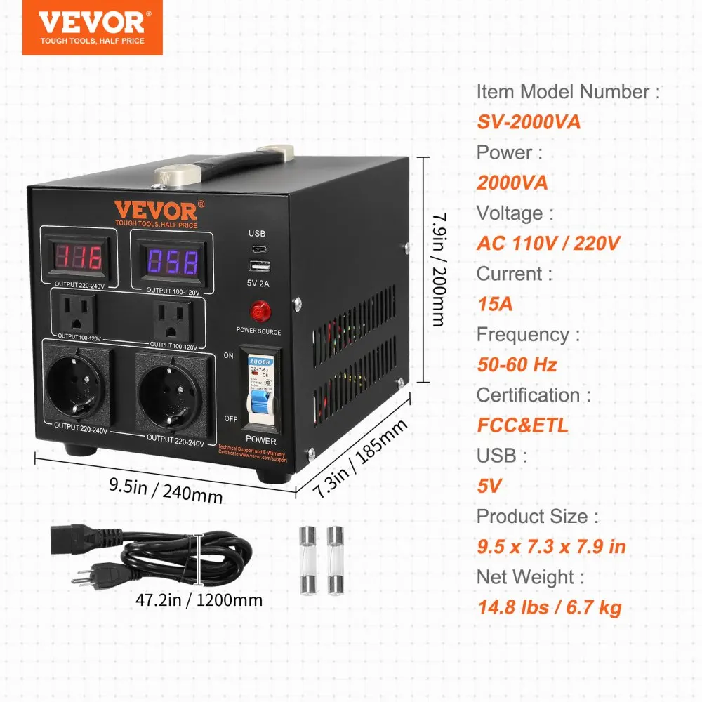 Voltage Converter Transformer 2000W 5000W Heavy Duty Step Up/Down Transformer Convert 110V to 220V and 220V to 110V
