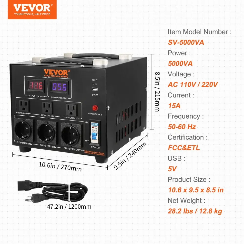 Voltage Converter Transformer 2000W 5000W Heavy Duty Step Up/Down Transformer Convert 110V to 220V and 220V to 110V