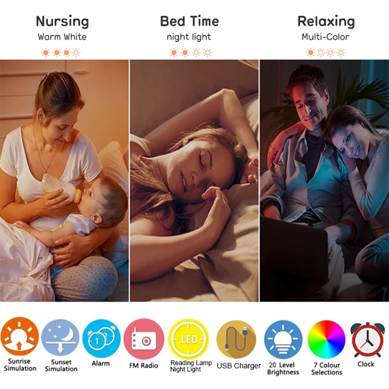 Wake Up Light Alarm Clock with Sunrise/Sunset Simulation Dual Alarms FM Radio Nightlight 7 Colors Natural Sounds Snooze Wake Up Light Alarm Clock with Sunrise/Sunset Simulation Dual Alarms FM Radio Nightlight 7 Colors Natural Sounds Snooze