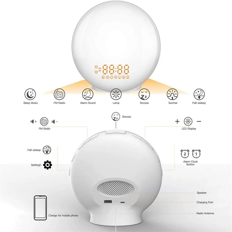 Wake Up Light Alarm Clock with Sunrise/Sunset Simulation Dual Alarms FM Radio Nightlight 7 Colors Natural Sounds Snooze Wake Up Light Alarm Clock with Sunrise/Sunset Simulation Dual Alarms FM Radio Nightlight 7 Colors Natural Sounds Snooze