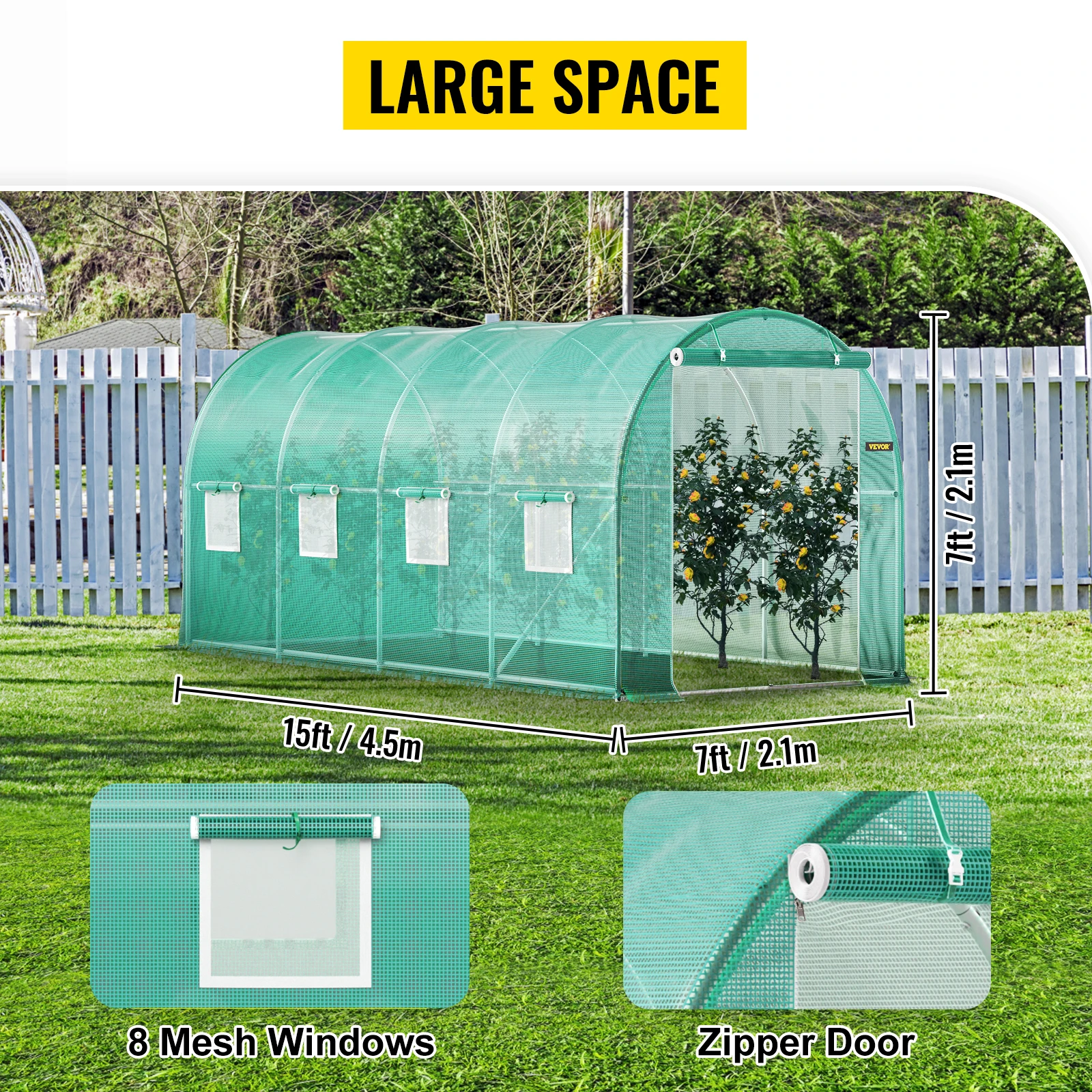 Walk-in Tunnel Greenhouse Galvanized Frame with Waterproof Cover 15x7x7 or 10x7x7 or 20x10x7 or12x7x7 ft Greenhouses