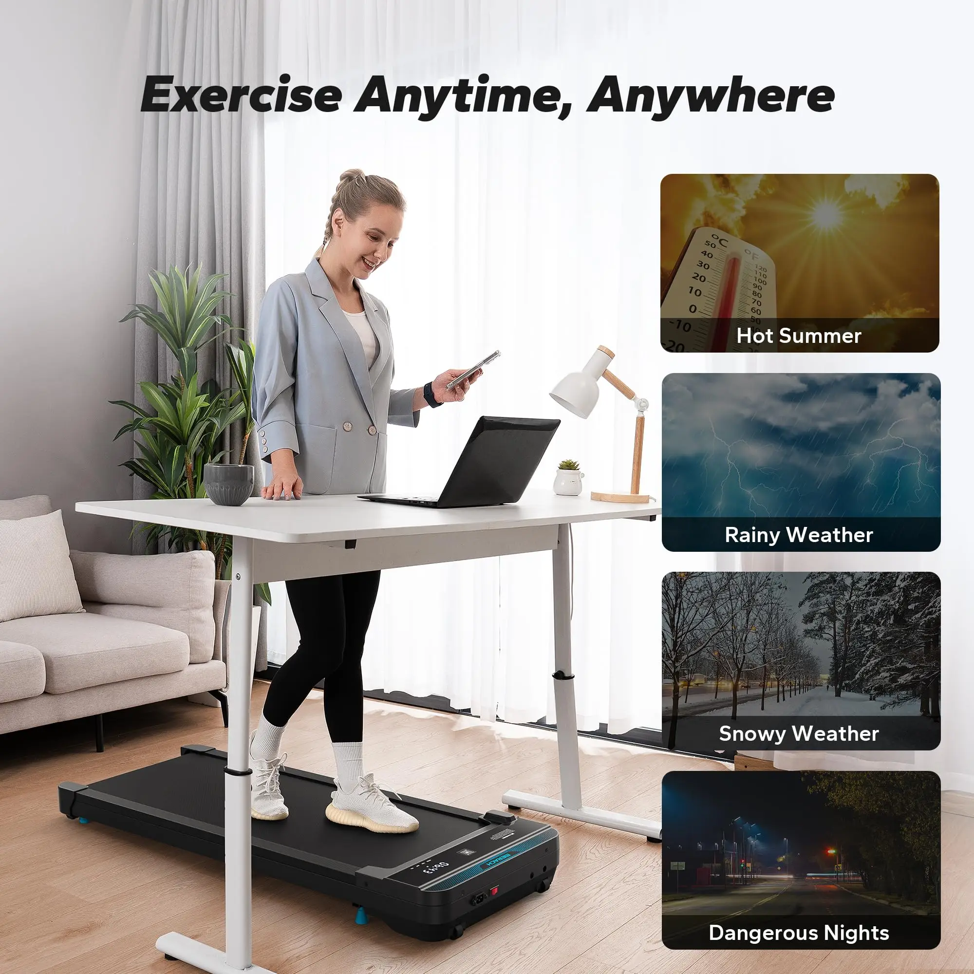 Walking Pad Small Treadmill for Home and Office Under Desk Treadmill with Max 3.8MPH 40 dB 2in1 Quiet Portable Mini