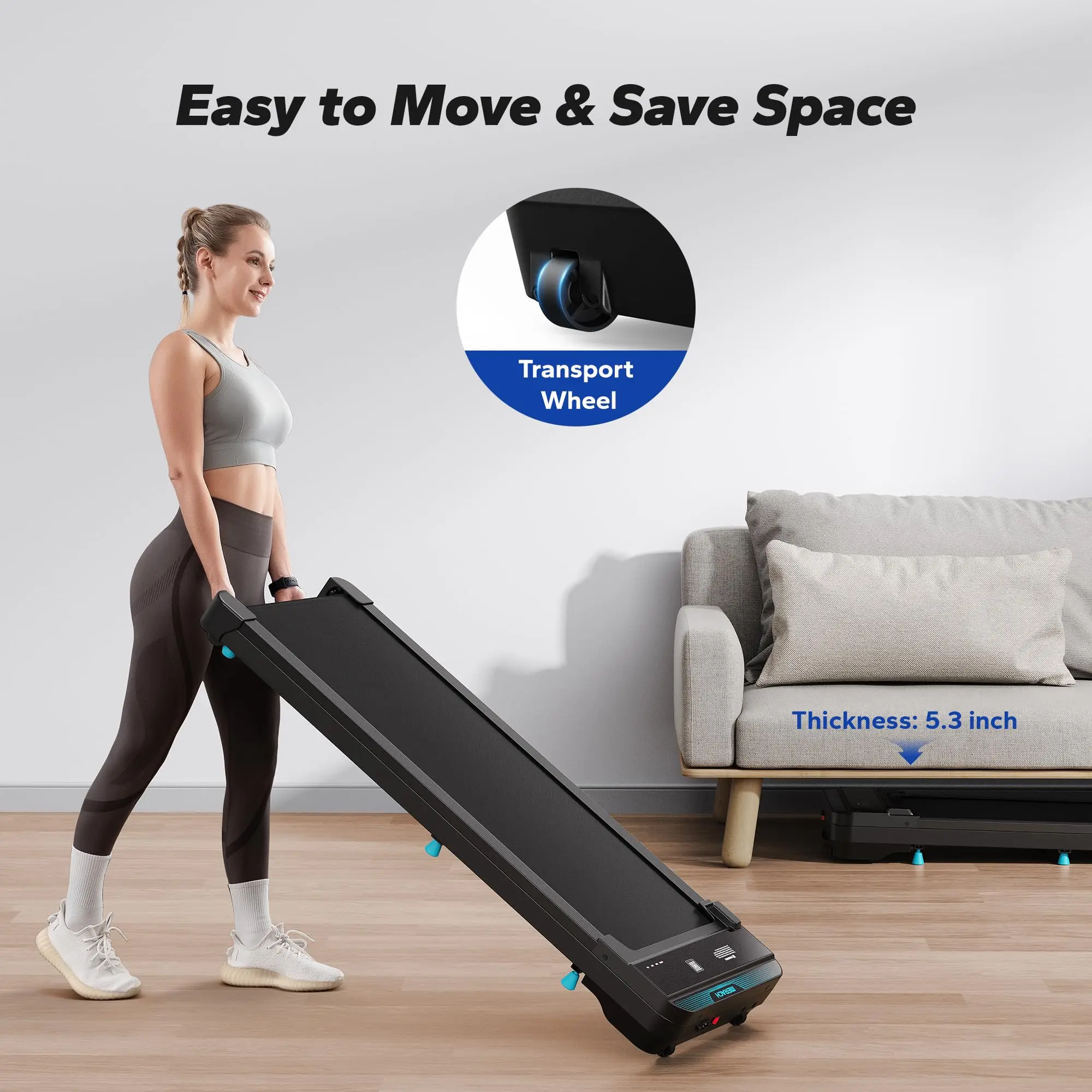 Walking Pad Small Treadmill for Home and Office Under Desk Treadmill with Max 3.8MPH 40 dB 2in1 Quiet Portable Mini