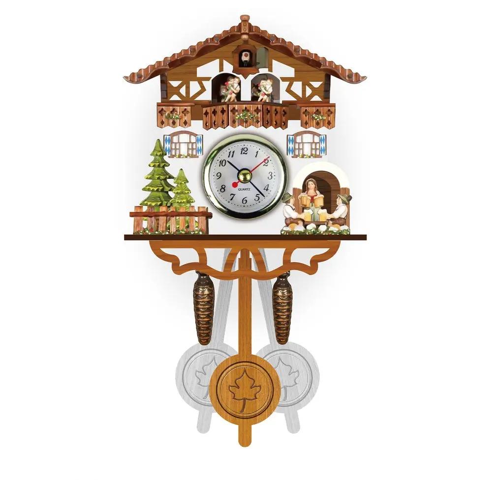 Wall Clock Scandinavian Style Wooden Clock Creative Cuckoo Clock Retro Style Clock 3D Chiming Decor Forest Silent Decor