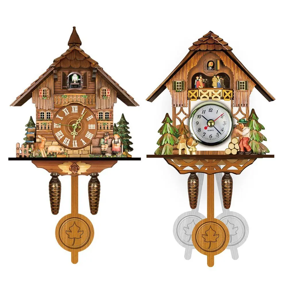 Wall Clock Scandinavian Style Wooden Clock Creative Cuckoo Clock Retro Style Clock 3D Chiming Decor Forest Silent Decor