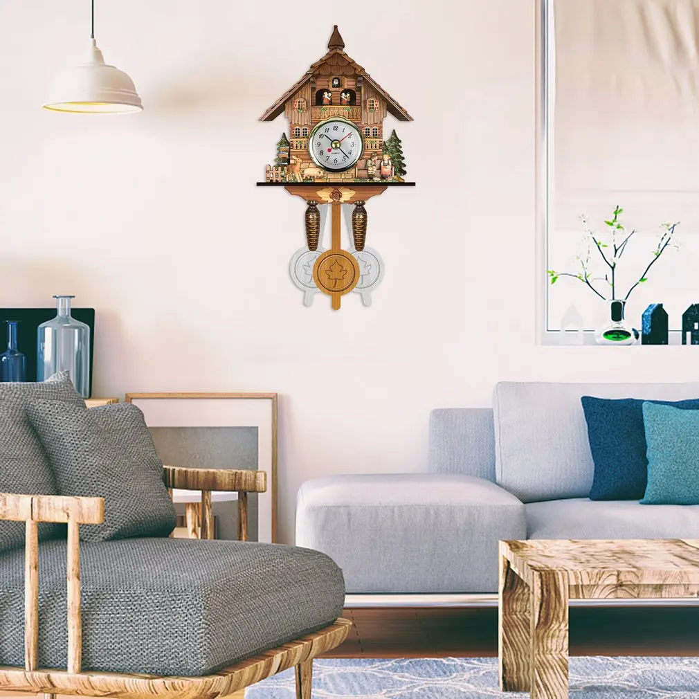 Wall Clock Scandinavian Style Wooden Clock Creative Cuckoo Clock Retro Style Clock 3D Chiming Decor Forest Silent Decor