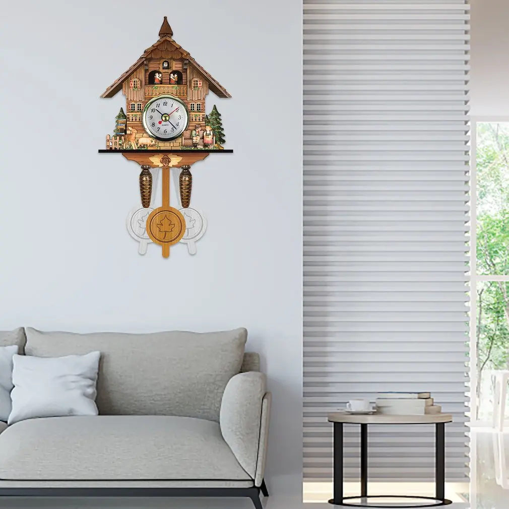Wall Clock Scandinavian Style Wooden Clock Creative Cuckoo Clock Retro Style Clock 3D Chiming Decor Forest Silent Decor