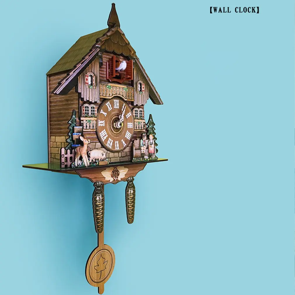 Wall Clock Scandinavian Style Wooden Clock Creative Cuckoo Clock Retro Style Clock 3D Chiming Decor Forest Silent Decor
