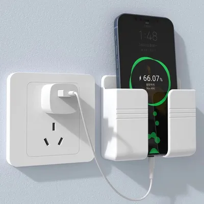 Wall Mobile Phone Holder Plug Phone Charging Stand Remote Control Storage Box Bracket Punch-Free Mounted Organizer