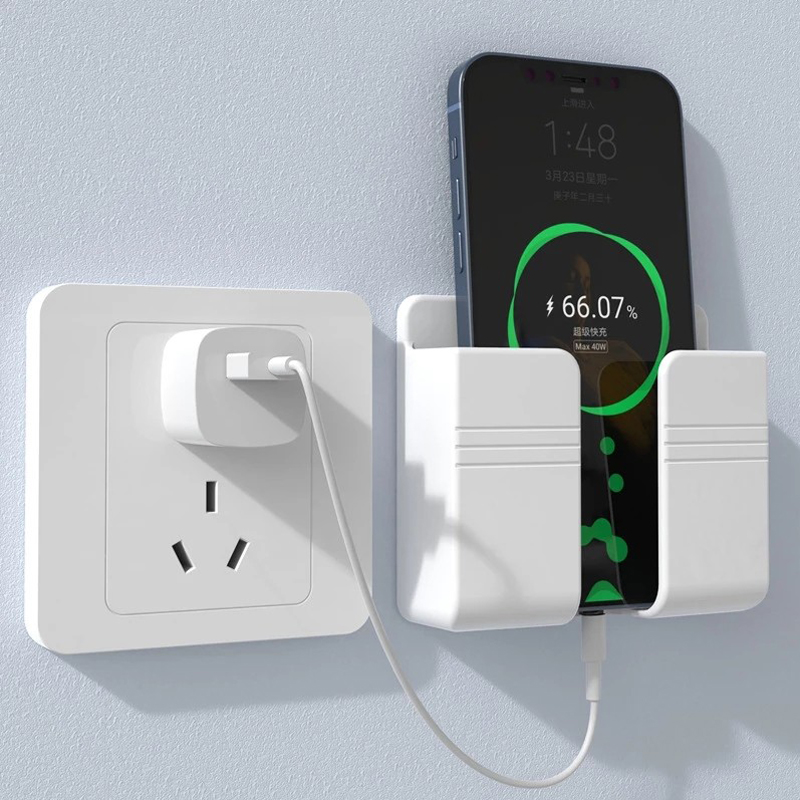 Wall Mobile Phone Holder Plug Phone Charging Stand Remote Control Storage Box Bracket Punch-Free Mounted Organizer Wall Mobile Phone Holder Plug Phone Charging Stand Remote Control Storage Box Bracket Punch-Free Mounted Organizer