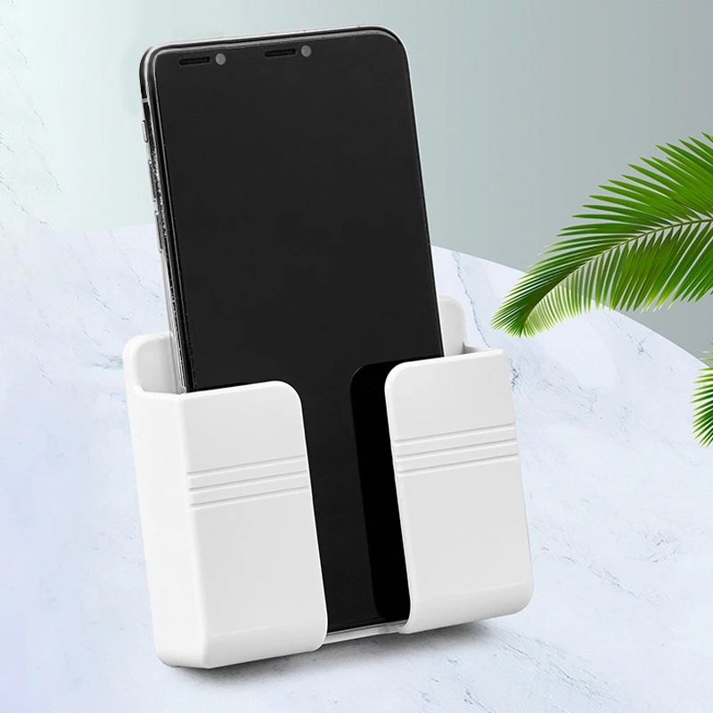 Wall Mobile Phone Holder Plug Phone Charging Stand Remote Control Storage Box Bracket Punch-Free Mounted Organizer