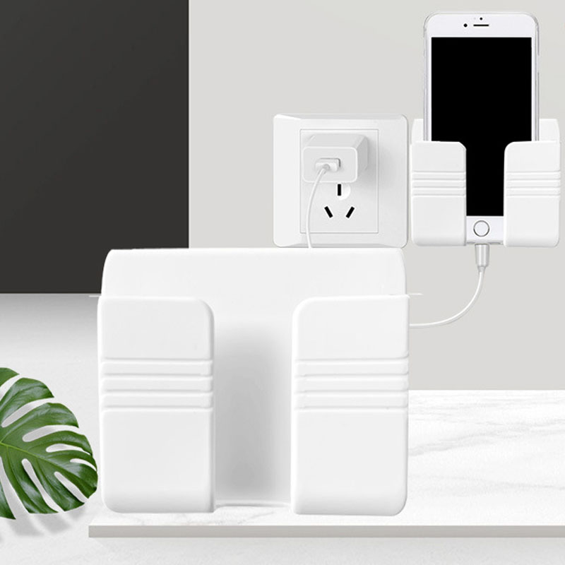 Wall Mobile Phone Holder Plug Phone Charging Stand Remote Control Storage Box Bracket Punch-Free Mounted Organizer