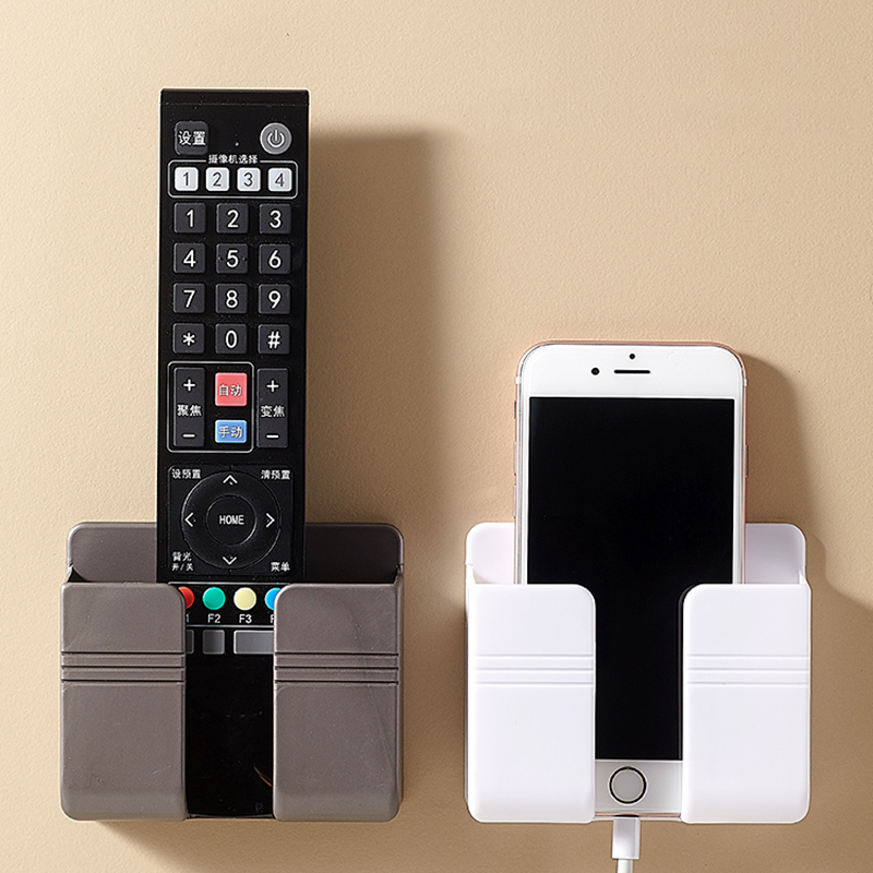 Wall Mobile Phone Holder Plug Phone Charging Stand Remote Control Storage Box Bracket Punch-Free Mounted Organizer