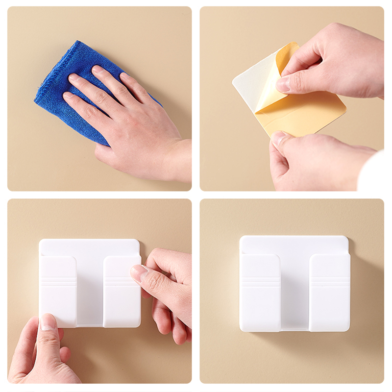 Wall Mobile Phone Holder Plug Phone Charging Stand Remote Control Storage Box Bracket Punch-Free Mounted Organizer